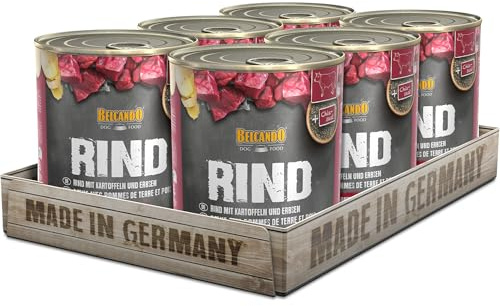 BELCANDO Super Premium Dose [6x800g Rind mit Kartoffel & Erbsen] | Nassfutter für Hunde | Feuchtfutter Dose | Alleinfutter für Hunde Aller Rassen