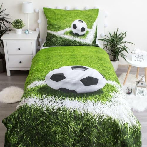 Jerry Fabrics Bettwäsche Fußball, Fußballmotiv, 140x200 cm + 70x90 cm, 100% Baumwolle, 2 Kissen-,Bettbezug, Zipper, Queen, Modern, Unisex, Druckmuster, All Ages, Everyday/Casual, Sport, 2 Stück, 1 Set
