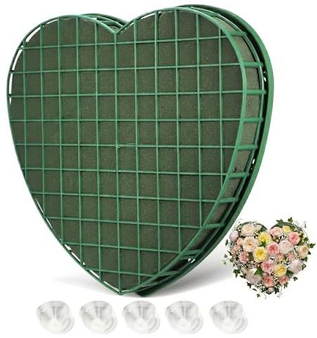 HEALLILY Heart Floral Foam Cage with Suction Cup for Wedding Car & Valentine Decoration, Green Wet Mud Holder for Fresh Flowers Centrepiece (32cm / 12.6)