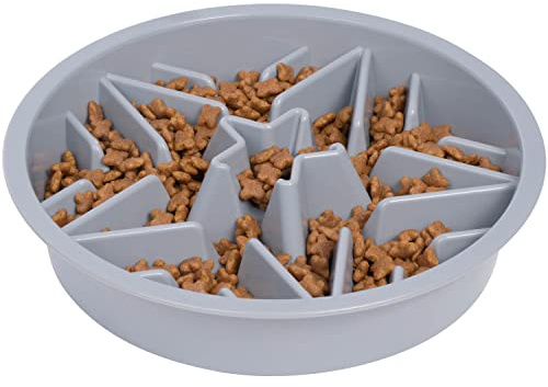 Leashboss Slow Feed Dog Bowl for Raised Pet Feeders - Maze Food Bowl Compatible with Elevated Diners (4 Cup - 8.9-9.25 Inch Feeder Holes, Gray)