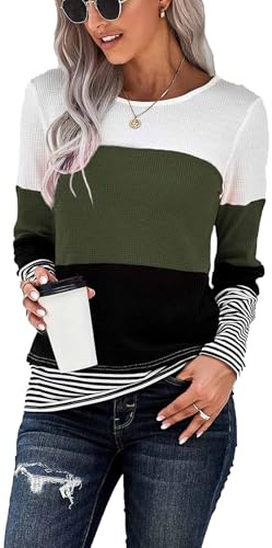 FANGJIN Pullover Damen Bluse Shirts elegant Oberteil fraune T-Shirt Langarmshirt Herbst Winter Longpullover für Damen Mode Blusen Warmer Sweaters Grün M （38 40）