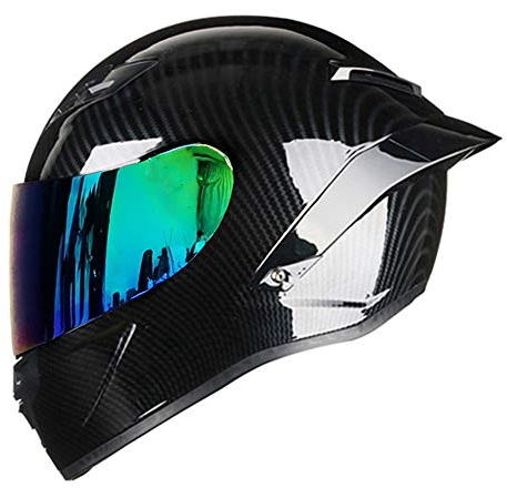 Woljay Casco Moto Integrale Fibra Carbonio Caschi Moto On Road Scooter Street Touring Casco da Motociclista Unisex Adulto DOT/ECE 22-05 Nero Lucido (S, Colori)