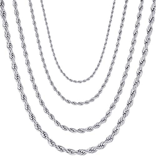OSTAN Herren/Damen Halskette Edelstahl Verdrehte Kette Breite 2.0 MM Länge 60 cm Silber