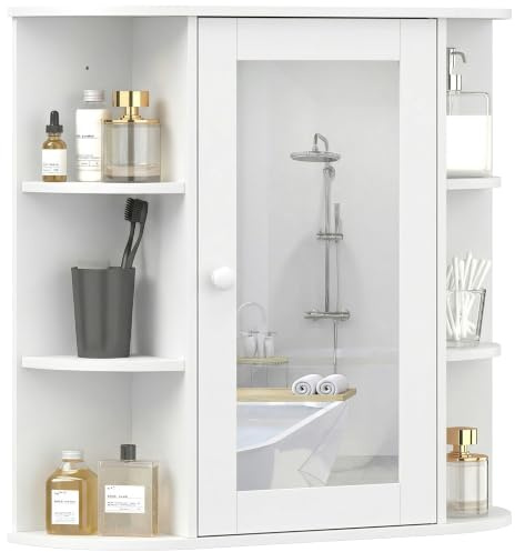 HOMCOM Wall Mounted Bathroom Cabinet with Mirror Single Door Storage White | Organizer, 2-Tier Inner Shelves