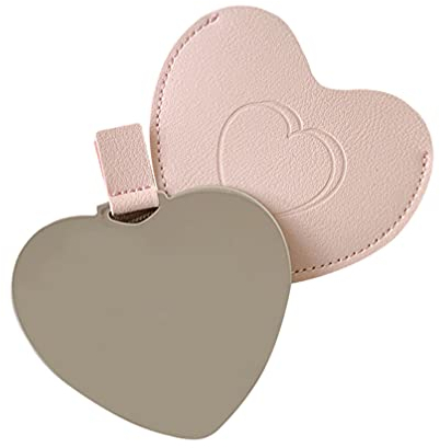 minkissy 1stück Tragbarer Herzförmiger Makeup Spiegel Mit Schutzetui Kompakter Und Kosmetikspiegel Für Outdoor-aktivitäten Und Tägliches Makeup Rosa