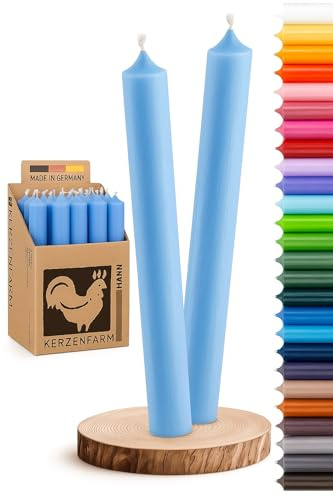 Stabkerzen 10 Stück Tafelkerzen durchgehend gefärbt Spitzkerzen für die Tisch-Deko zur Hochzeit Weihnachten & Party Farbe: Hell-Blau Höhe:18cm