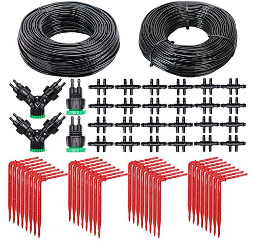 SYKIA Kit de riego por goteo para invernadero, emisor de codo rojo, sistema automático de riego por goteo de 4/7 a 3/5 mm, kit de riego de jardín para plantas bonsáis caseras (color: C)