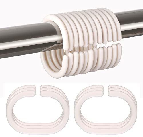 TSHAOUN 60 Pezzi Anelli per Tende da Doccia Anelli per Tenda da Doccia in Plastica Bianca Ganci Tende Anello per Tende Tipo C per Aste Doccia e Finestre del Bagno, Diametro Interno 4.6 x 2.9 cm