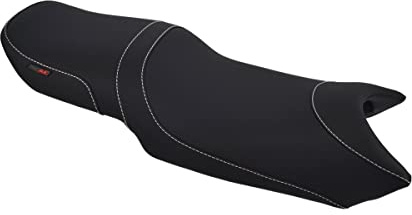 Moto Discovery Funda de Asiento Compatible con Yamaha FZ6 Fazer 600 2004-2009 Color Negro con Costuras Blancas (C)