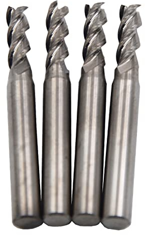 4Pcs/Lot,Micro Flat Square End Mill;UnCoated;Three Flute;Solid Tungsten Carbide CNC Router Bit for Aluminum Brass Bronze (2mm Mill Dia+10mm Cut Lg+4mm SHK+50mmOAL)