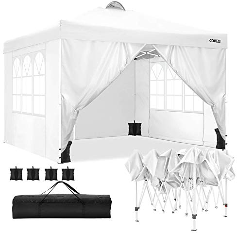 COBIZI Pavillon 3x3, UV-Schutz 50+ Faltpavillon 3x3 Wasserdicht Stabil Winterfest mit 4 Seitenteilen und 4 Sandsäcke,Pop up Pavillion Klappbar 3x3m Pavillon für Camping,Strand,Familientreffen(Weiß)
