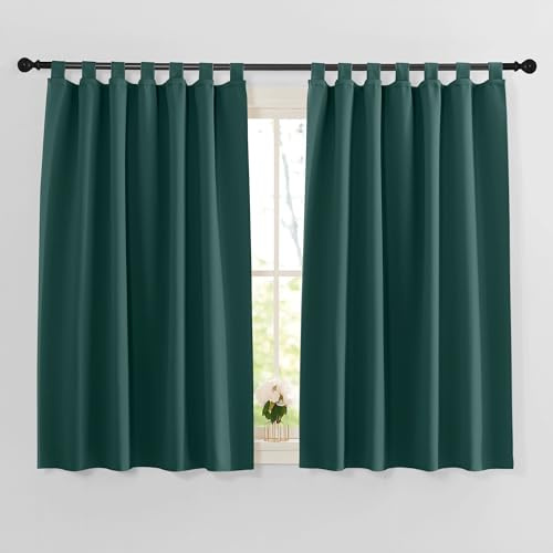 PONY DANCE Kurze Vorhang Isolierend Kälteschutz Verdunkelungsvorhang Blickdicht Fenstergardinen Kinderzimmer Junge Küchengardinen Schlaufenschal 2er Set H 145 x B 140 cm, Dunkelgrün | 2er Set H145 x B140 cm, Dunkelgrün, Blickdicht, Hitzeschutz, Sichtschutz, UV-Schutz, für Wohnzimmer, Dekoration, Blackout