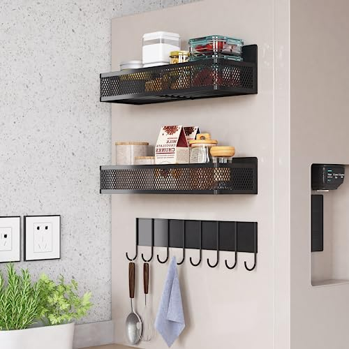 UMDONX Magnetisches Gewürzregal - 3 Stück, Kühlschrank-Organizer mit Magnet, Montage ohne Bohren - Geeignet für Küche, Schlafzimmer, Bad usw (Schwarz)