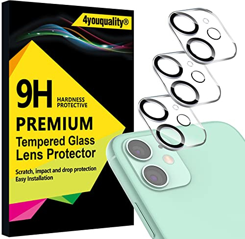 4youquality 3-Pack for iPhone 11 & 12 Mini Camera Lens Protector | 9H Tempered Glass, Impact-Protection, Anti-Scratch, Night Shot Compatible, Ultra Clear, High Transparency, Case-Friendly