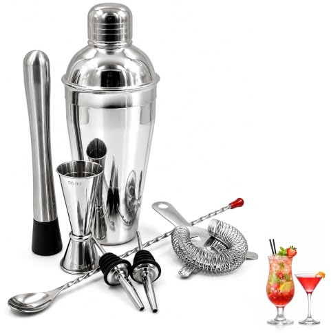Premium Stainless Steel Cocktail Shakers Set: Bartender Kit, Cocktail Making Kit with Shaker, Jigger, Muddler, Strainer, Pourers, Mixing Spoon, and Bar Blade