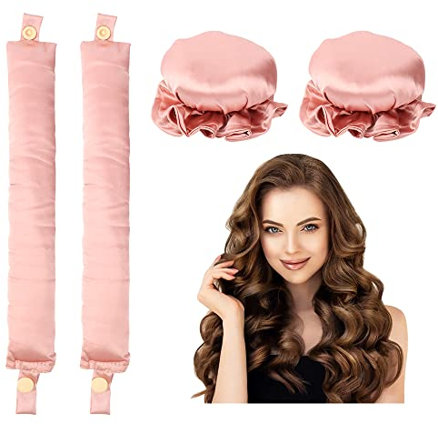 Lockenwickler Locken Ohne Hitze，Zwei Sätze Locken Ohne Hitze, Heatless Curls Band,Lockenwickler über Nacht,DIY Styling für kurzes und Langes Haar.(Rosa)