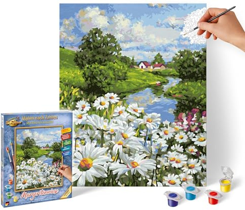 Schipper 609240899 måla efter siffror – prästkrageäng – målning för vuxna, inklusive borstar och akrylfärger, 24 x 30 cm