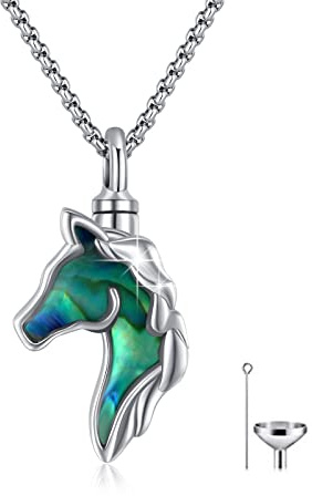 REDSUN Pferde Urnen Halskette 925 Sterling Silber Abalone Muschel Urnen Kette Pferd Medaillon Halskette Feuerbestattung Urne Anhänger Geschenk für Ehemann, Bruder, Vater