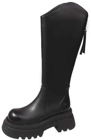 ERICAT Chunky Heel Boots Women's Autumn and Winter Thick Bottom Heightening Knight Boots Fashion Back Zip Temperament High Boots Fashion Boots