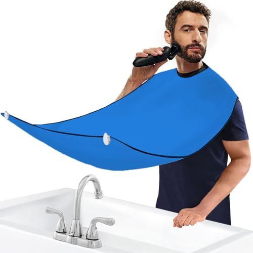 GGUFAY Delantal de hombres para barba, capa impermeable y antiadherente para recoger los pelos al recortar la barba, con 2 ventosas
