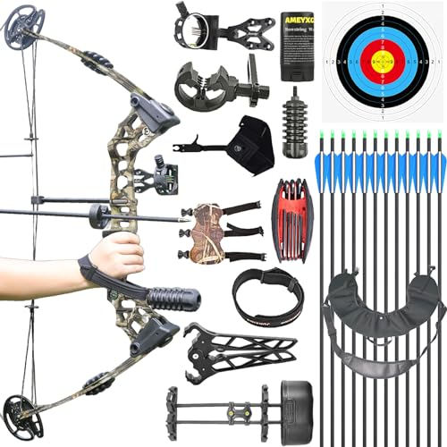 wolfman Bogenschießen Compoundbogen Set Erwachsene 20-70 LBS Jagdbogen Bogenfischen Compound Bogen und Pfeil Set mit Zubehör für Jagd Zielschießen Praxis Links Rechtshänder (Tarnung Rechtshänder)
