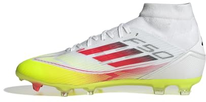 adidas Damen F50 League Mid Football Boots FG/MG Women Fußballschuhe, Cloud White/Lucid Red/Solar Yellow