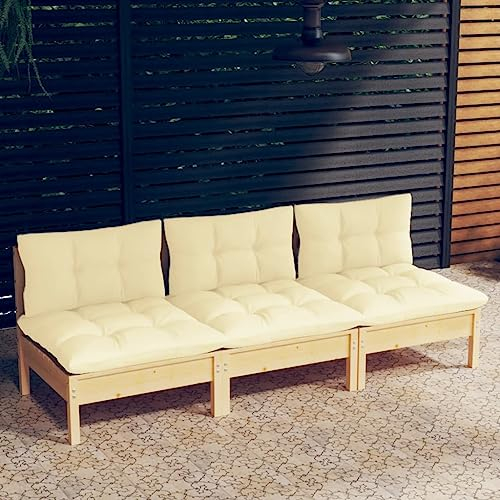 BUKSCYJS Sofas,Gartensofas,Schlafsofas,Gartenmöbel,3-Sitzer-Gartensofa mit Creme Kissen Massivholz Kiefer für Hinterhöfe, Terrassen, Pools, Balkone, Veranden oder Gärten