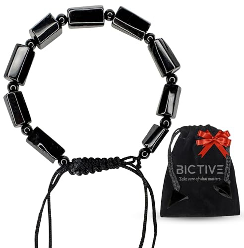 BICTIVE®︎ Pulsera de Turmalina Negra Semipulida Hecha a Mano. Pulseras Piedras Naturales, Turmalina Negra Piedra Natural, Proteccion Malas Energias, Idea Regalo para Mujer y Hombre
