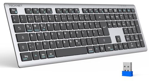 TECKNET Bluetooth Tastatur, Kabellose Wiederaufladbare Multi-Device Tastatur mit Einfacher bis zu 4 Geräte, Ultraflache, Deutsches Layout (QWERTZ), für Mac, Windows, iOS, Chrome OS
