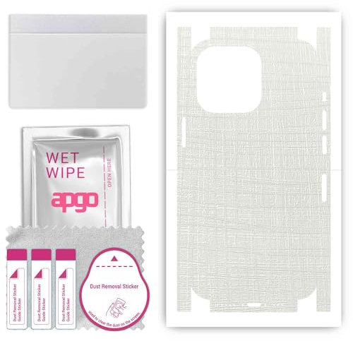 apgo skin sticker film foil vinyl for the BACK+SIDES for Apple iPhone 13 Pro White Fabric, Full Wrap Skin