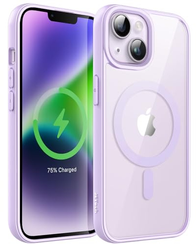 JETech Magnetische Hülle für iPhone 14, Violett | Kompatibel mit MagSafe, Einfarbig Matte TPU Rahmen, Transparente Rückseite, Stoßschutzrahmen
