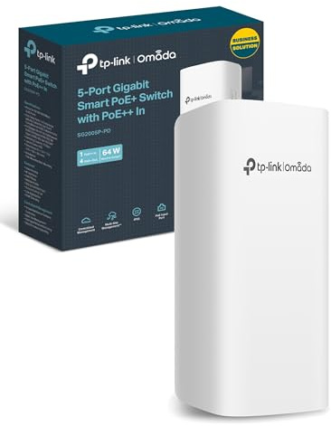 TP-Link SG2005P-PD 5 Port Gigabit Outdoor Smart Ethernet Switch, Up to 200m PoE Network Splitter, 1-Port In and 4-Port Out, Distance up to 200 m, Easy Install, IP55, Cloud Management, Static Routing