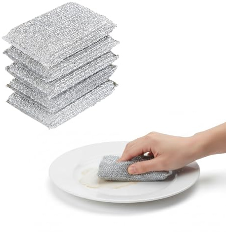 HOMESHOPA Non Scratch Scourer Pad, 5 Pack Silver Washing Up Kitchen Sponge for Cutlery, Pots, Pans, Countertops, Stoves, Sinks, Multi-Purpose Cleaning Scrubber Pads
