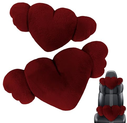 Coussin de nuque en forme de cœur pour voiture, coussin de voiture en forme de cœur, 2 accessoires de voiture doux avec ailes pour la conduite – Coussin de tête confortable pour la conduite, la maison