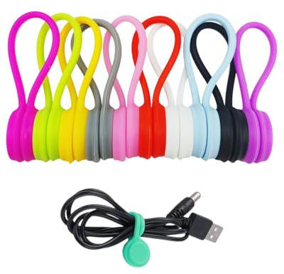 JEXOWIQ Magnetische Kabelbinder - 10 pcs Kabelbinder,Silikon Kabelclip Organizer Wiederverwendbare Magnetische Kabel Organizer USB Kabelmanager für Büro Schule Zuhause Cable Organizer,10 Farben