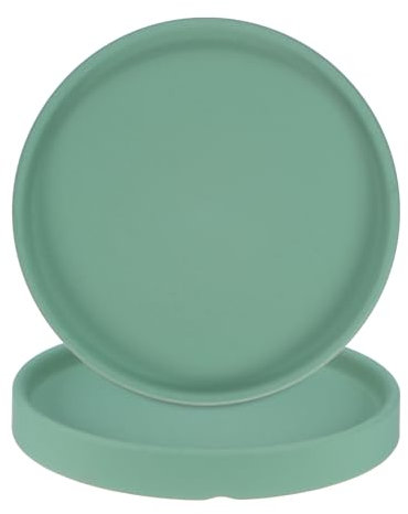 M METERXITY 2-Pack Ceramic Plant Saucer, 6.3 Inch 16cm Plant Water Catcher Tray, Plant Pot Saucers for Indoor/Outdoor Plants/Flower Drainage Drip Water Tray [Round Dark Green]