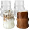 Shnmin 4 Pièce Verres à Thé Ondulés, Tasses en Verre Nervuré, Verres à Boissons en Forme de Vague, Tasse en Verre à Rayures Verticales, pour Thé, Café, Eau, Vin, Lait, Crème Glacée, Coupes à Dessert