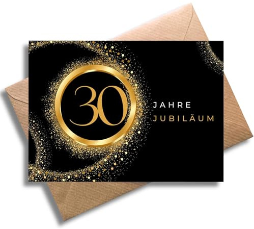 Jubiläumskarte 30 Jahre mit Umschlag - elegante Glückwunschkarte zum 30-jährigen Jubiläum – schwarz-goldenes Design mit Glitzereffekt - Anniversary (DIN A6)