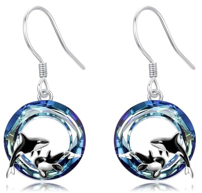 Killerwal-örhängen för kvinnor, 925 sterlingsilver, mördvalsörhängen med blå kristall, havsdjur smycken, presenter till kvinnor