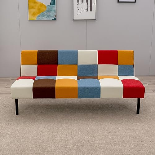 Sofá cama moderno de tela de 3 plazas, sofá convertible Clic Clac con patas de metal, diseño de retazos de arcoíris, elegante sofá cama tapizado