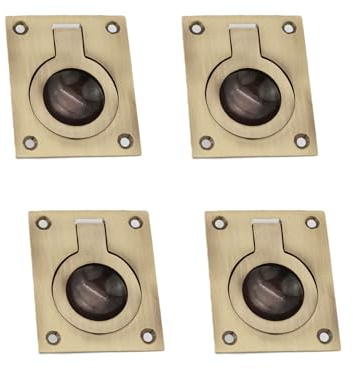 Infinity Decor Antique Brass Set of 4 Square Flush Ring Pull Handle Hatch Locker 2.5” Cabinet Door Lifting Ring - Suitable for Recessed Furniture Cupboard Drawer