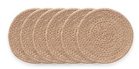 Manteles Individuales Redondos, Salvamantel Yute, Posavasos, 10x10 cm Pack 6 Unidades