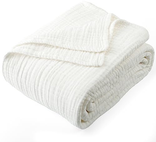 Carriediosa - Coperta in 100% mussola di cotone, per letto king size, 274 x 228 cm, coperta estiva a 4 strati, morbida, leggera e traspirante, per adulti, per tutte le stagioni, bianco