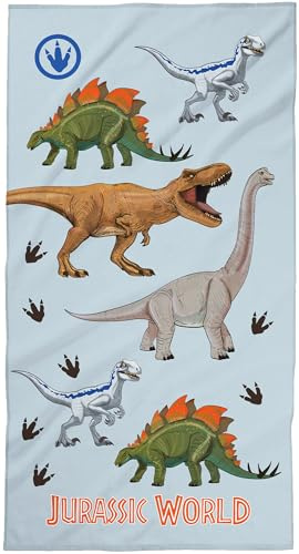 Jurassic World Children's Bath Towel Dinosaur Park 60 x 120 cm, 100% Cotton in Velour Quality - T-Rex, Dinos - Ideal as a Beach Towel, Hand Towel, Bath Towel or Bath Sheet to Match Bed Linen