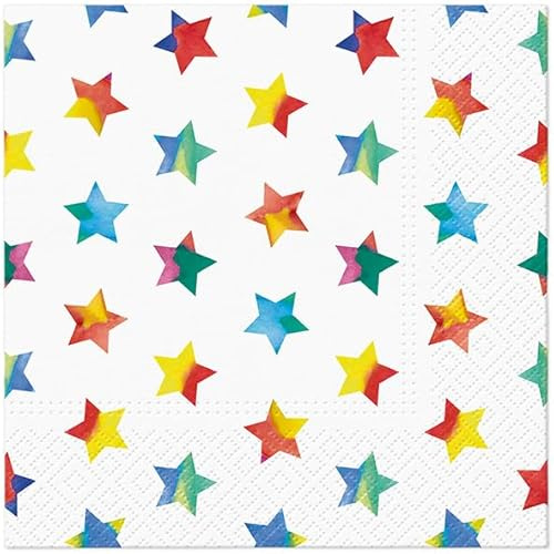 20 Servietten Kindermotiv Regenbogen-Sterne als Tischdeko. Papierservietten mit Motiv. Auch für Decoupage und Serviettentechnik 33x33cm