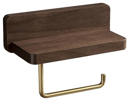 Biutimarden Messing Toilettenpapierhalter Mit Massivholz Wandmontage Rostfest Toilettenpapierrollenhalter Herabfallsicheres Design Rolle Papier Rack Für Badezimmer und Küche (Schwarzer Nussbaum)