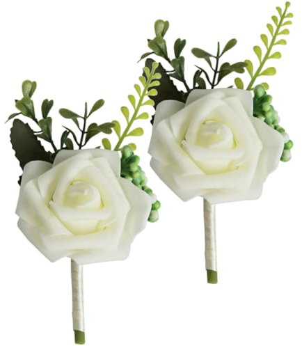 GOOHOCHY 2stücke Corsage Für Boutonniere Kunstblumen Cremefarbe Für Braut Bräutigam Und Trauzeugen Bei Hochzeiten Und Festen