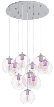 EGLO Cluster Hängelampe Ariscani 2, 10-flammige Pendelleuchte irisierend | Hängeleuchte Treppenhaus bunt schimmernd, Kronleuchter Galerie, Metall in Chrom und Glas, E27, Ø 64,5 cm