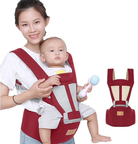 Neugeborene Babytrage, Ergonomisch Babytrage mit Hüftsitz Multifunktional Kindertrage Dorsal und Ventral Babyrückentragen für Wanderungen Mit extensiblem Design (Rot)