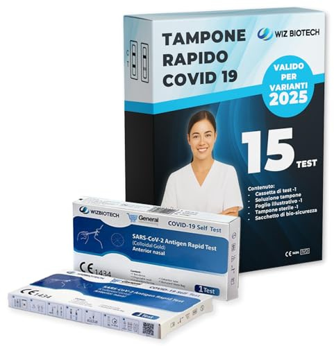 Tampone Rapido Covid-19 – Kit 15 Test Antigenici Nasali Autodiagnostici – Risultato in 15 Minuti – Rilevamento Varianti 2025 – Certificazione CE 1434